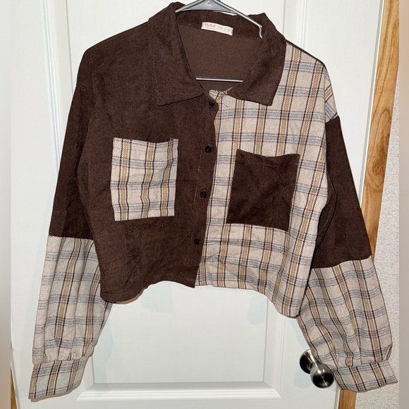 ROMWE Tops - ROMWE Brown and Cream Plaid top